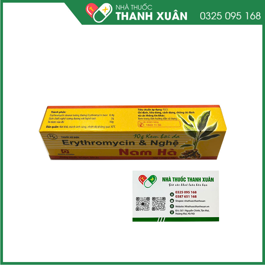 Erythromycin &amp; Nghệ Nam Hà điều trị mụn nhọt, trứng cá có mủ, vết thương đang lên da non